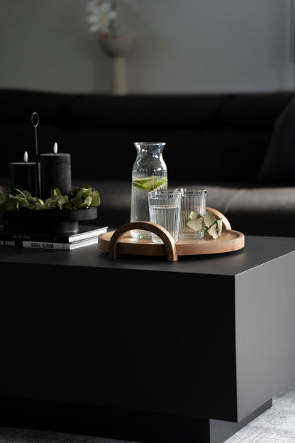 Rundes Serviertablett aus Mangoholz mit Holzgriffen