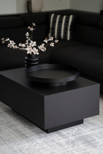 Elegantes rundes Metall-Tablett auf Standfuß in Schwarz
