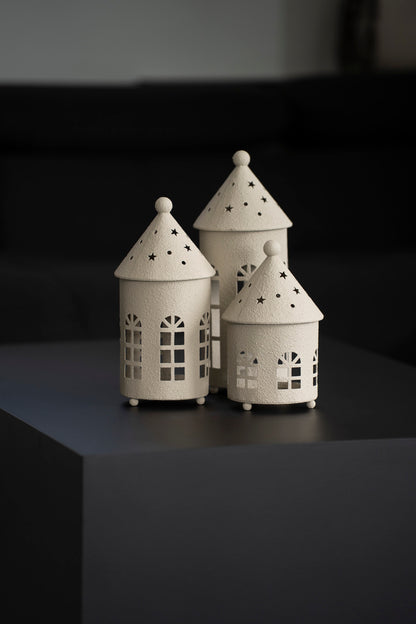 Teelichthalter Haus aus Metall, Beige