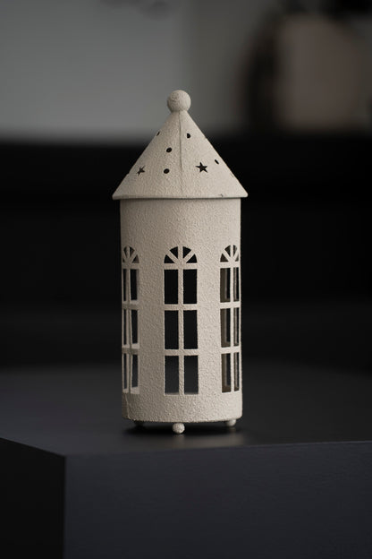 Teelichthalter Haus aus Metall, Beige