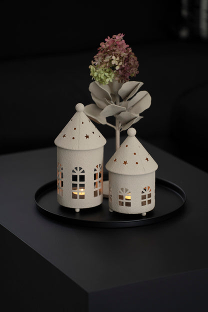 Teelichthalter Haus aus Metall, Beige