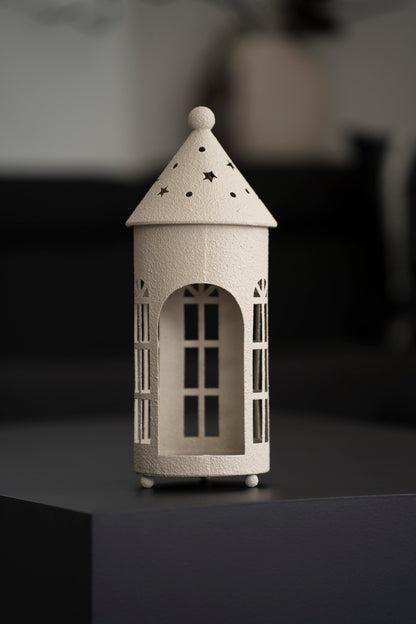 Teelichthalter Haus aus Metall, Beige