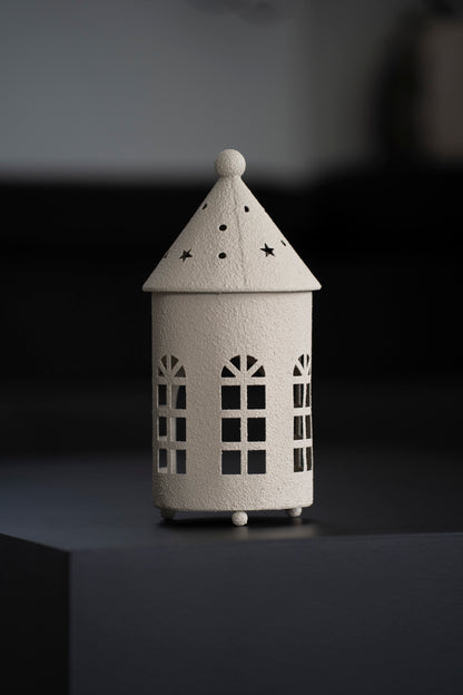 Teelichthalter Haus aus Metall, Beige