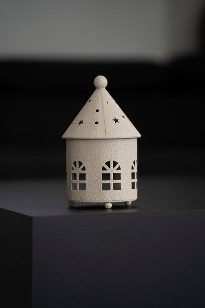 Teelichthalter Haus aus Metall, Beige