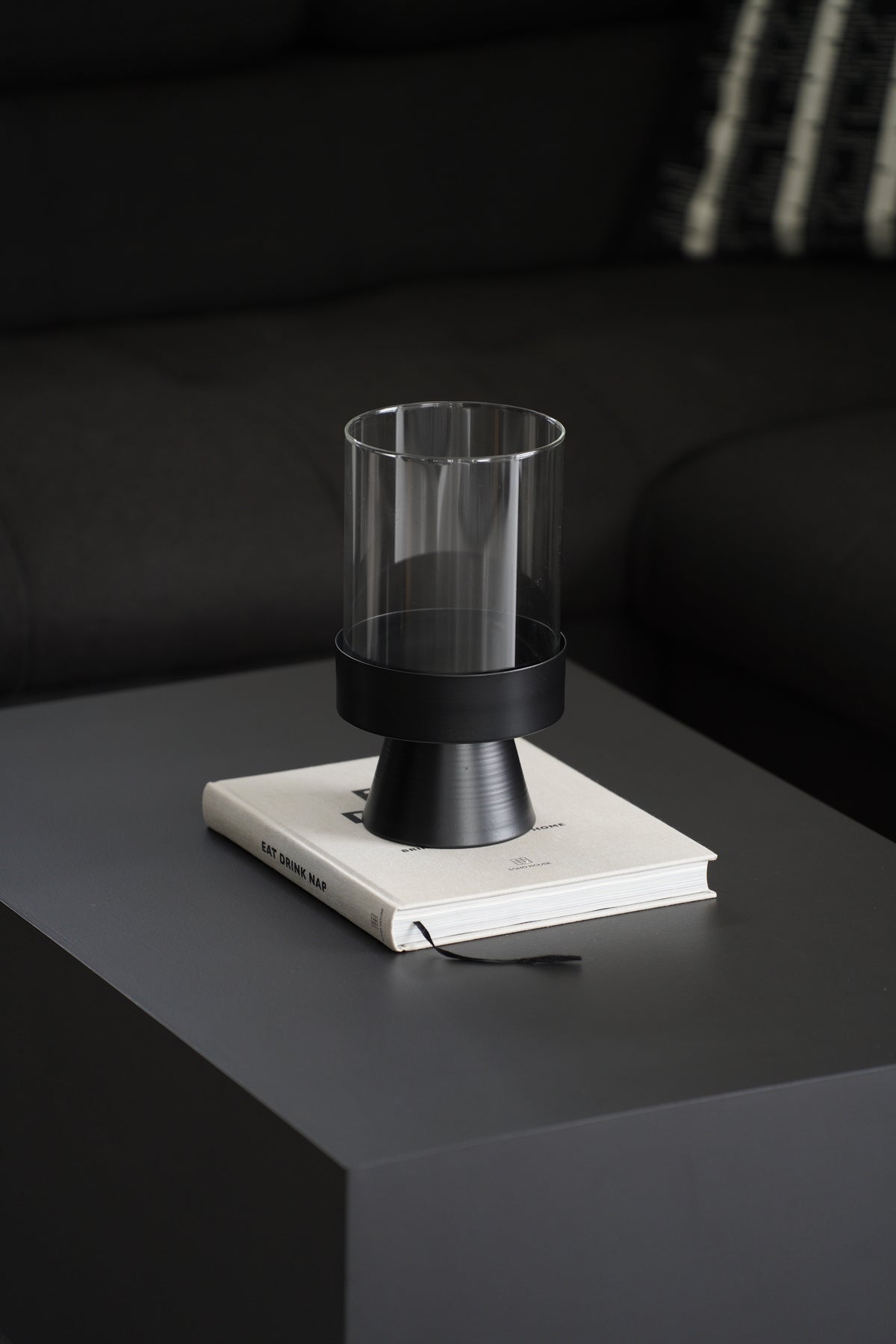 Windlicht Glas Metall Schwarz und Beige Matt
